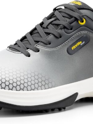 FitVille Mens Golf Shoes Extra Wide Fit Casual Sneakers Water Resistant Non Slip Outdoor Spiked Trainers for Golf Training