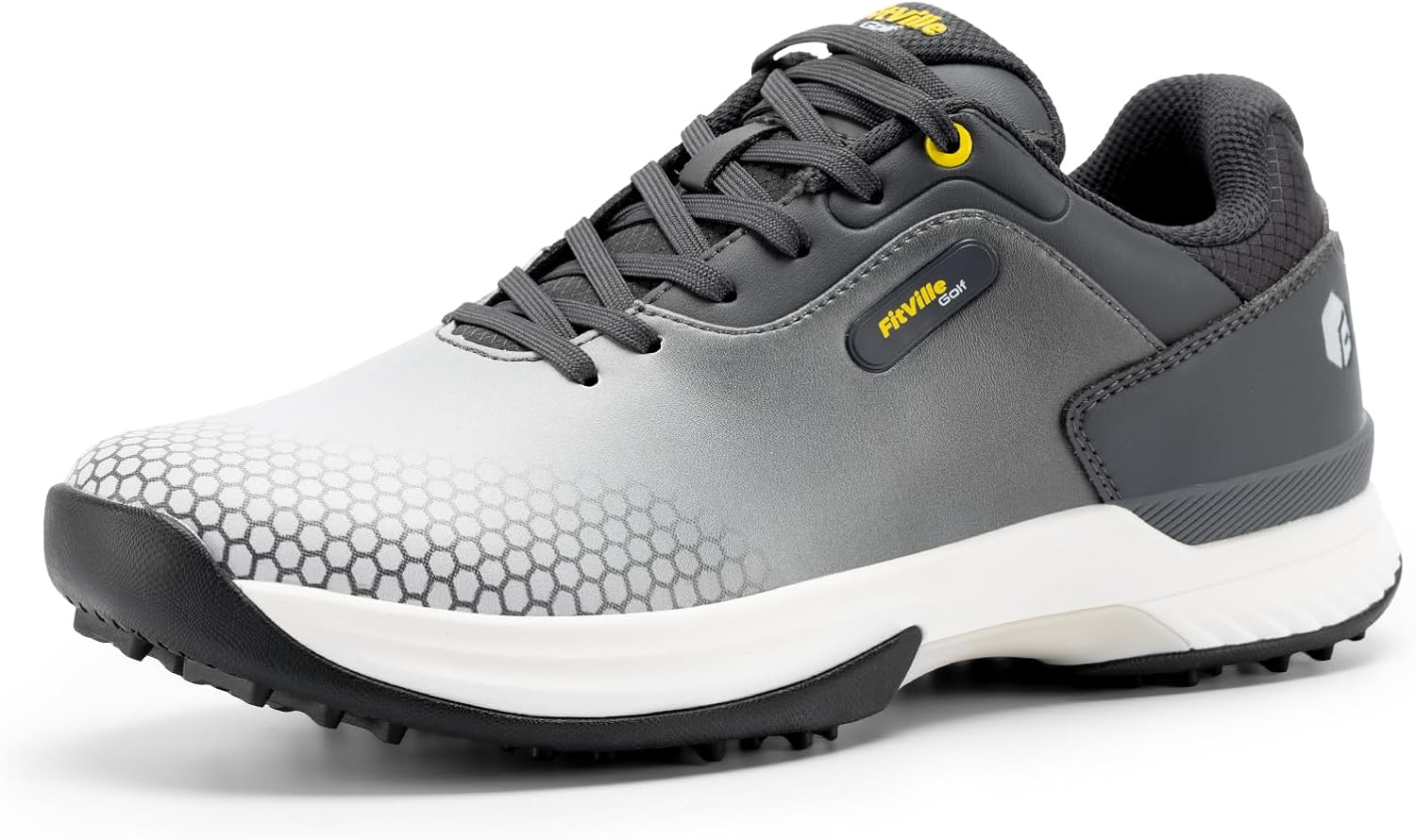 FitVille Mens Golf Shoes Extra Wide Fit Casual Sneakers Water Resistant Non Slip Outdoor Spiked Trainers for Golf Training