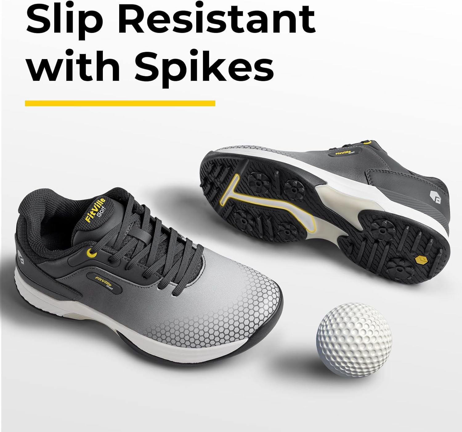 FitVille Mens Golf Shoes Extra Wide Fit Casual Sneakers Water Resistant Non Slip Outdoor Spiked Trainers for Golf Training - Image 2