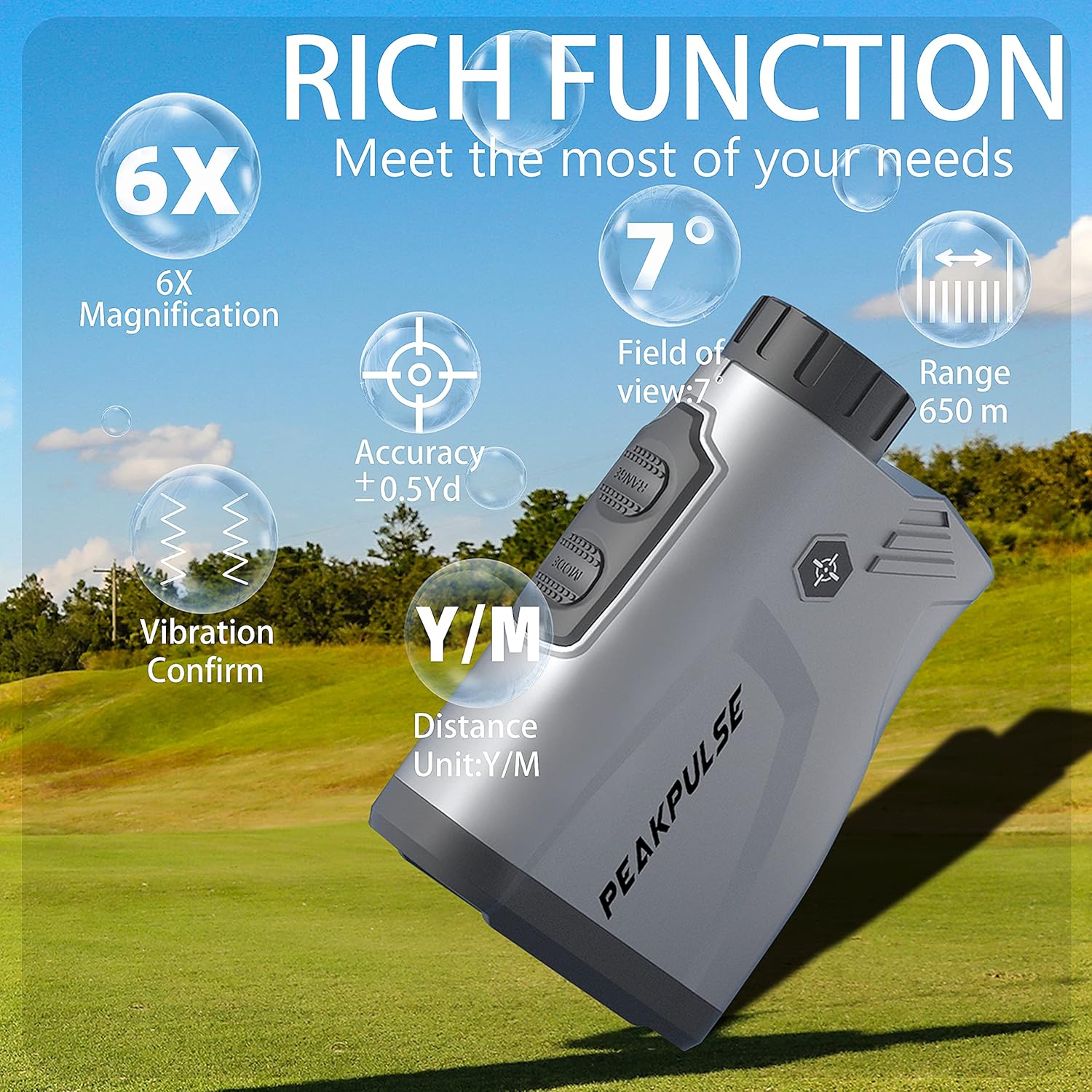 Golf Range Finder,PeakPulse LC600AG Rangefinder Golf 600 Yards Rangefinder with Slope Compensation,Flag-Lock,6X magnification,Continuous Measurement,3 Modes, for Golfers - Image 2