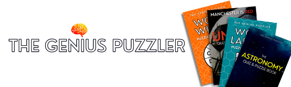 The Genius Puzzler logo and an image of example books available to customers