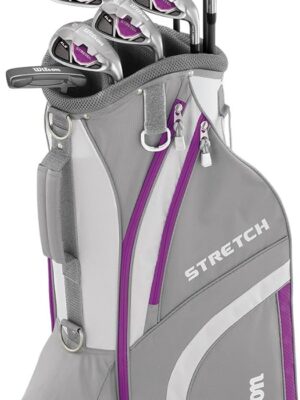 Wilson Beginner Complete Set, 9 golf clubs with cart bag, Women's, Stretch XL, White/Grey/Purple